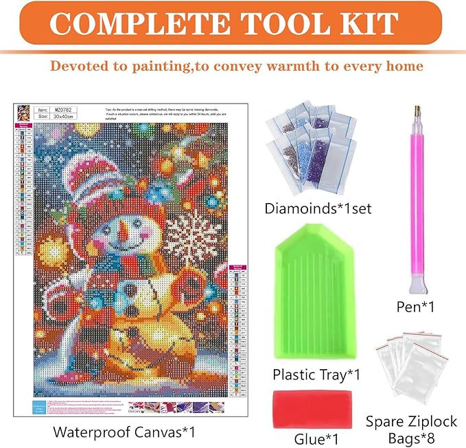 igoodom Diamond Art Kits for Adults, Christmas Diamond Painting Kit, Full Drill Round Christmas Snowman Diamond Art Kits, DIY Gem Art and Crafts for Home Wall Decor Gift 12x16inch