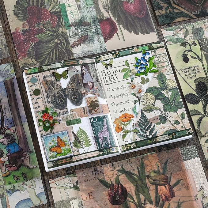 scrapbooking supplies kit, aesthetic junk journaling supplies, scrapbook kit with bullet journaling stickers, stationary set, vintage ephemera collage craft supplies gift for adults women beginner