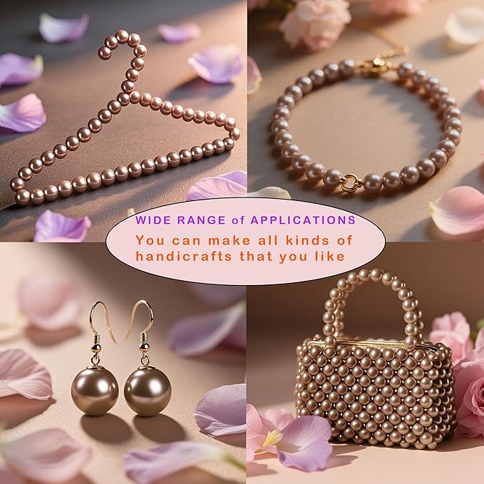Laopottbeads 1225 Pcs Light Brown 5 Size Pearl Beads for Jewelry Making Round Pearl DIY Kit for Bracelets, Earrings, Necklaces & Anklets