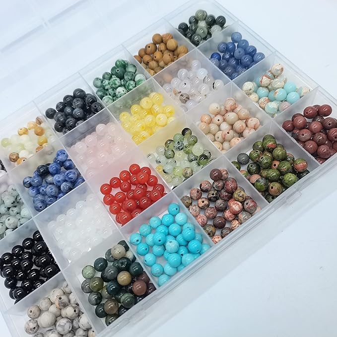 720pcs 6mm Natural Round Stone Beads Gemstone Beading Hole Size 1mm Crystal Energy Stone Healing for Bracelet Necklace Earrings Jewelry Making(24 Colors-2,6mm)