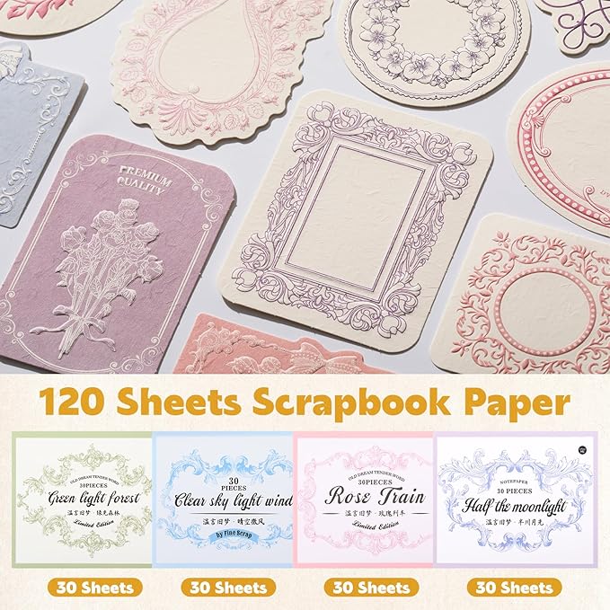 160 Pcs Vintage Scrapbook Supplies Kit, Including 120 Sheets Scrapbook Paper Pad 40 Decorative Flower Stickers, Junk Journal Accessories Scrap Book Crafting for Mixed Media Collage Card Making