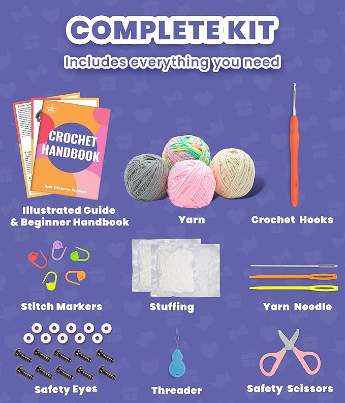 PAITIN Crochet Kit for Beginners – DIY Crochet Craft Project, Easy Handmade Yarn Art Kit for Adults with Step-by-Step Video Tutorial (Bunny)