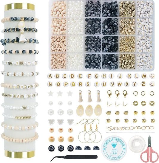 toipinio bracelet making kit jewelry making supplies kit natural stone beads for irregular natural stone with for diy craft friendship bracelet/necklace/earrings for adults (snowflake obsidian)