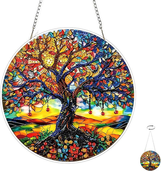 TOSTOG Tree of Life Diamond Art Pendant Kits for Adult, Diamond Painting Hanging Kit for Beginners, 5D DIY Crafts Gem Art, Waterproof Full Accessories for Home Decor Idea 20 * 20 cm/8 * 8 in