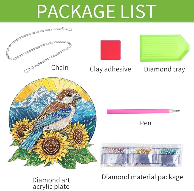 Wergund 5D DIY Bird Diamond Art Hanging Kits, Hanging Diamond Art Sunflower, Acrylic Special Shaped Rhinestone, Window Hanging Pendants for Home Wall Garden Front Door Outdoor Decor Gift(Bird)