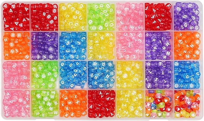 Melius Acrylic Clear Color Letter Beads, 1450 Pcs 4x7mm Transparent Colorful Round Alphabet and Heart Beads in 28 Grid Box for Jewelry Making, DIY Bracelets, Necklaces, Key Chains, Bracelets