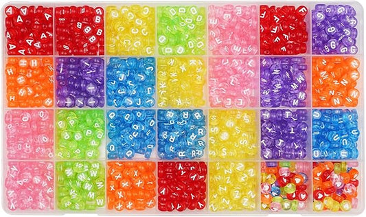 Melius Acrylic Clear Color Letter Beads, 1450 Pcs 4x7mm Transparent Colorful Round Alphabet and Heart Beads in 28 Grid Box for Jewelry Making, DIY Bracelets, Necklaces, Key Chains, Bracelets