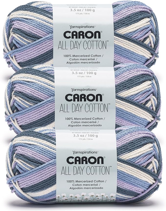 Caron All Day Cotton Snow On The Beach Yarn - 3 Pack of 100g/3.5oz - 100% Mercerized Cotton - #4 Worsted (Medium) - 173 Yards - Knitting/Crochet