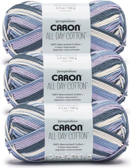 Caron All Day Cotton Snow On The Beach Yarn - 3 Pack of 100g/3.5oz - 100% Mercerized Cotton - #4 Worsted (Medium) - 173 Yards - Knitting/Crochet