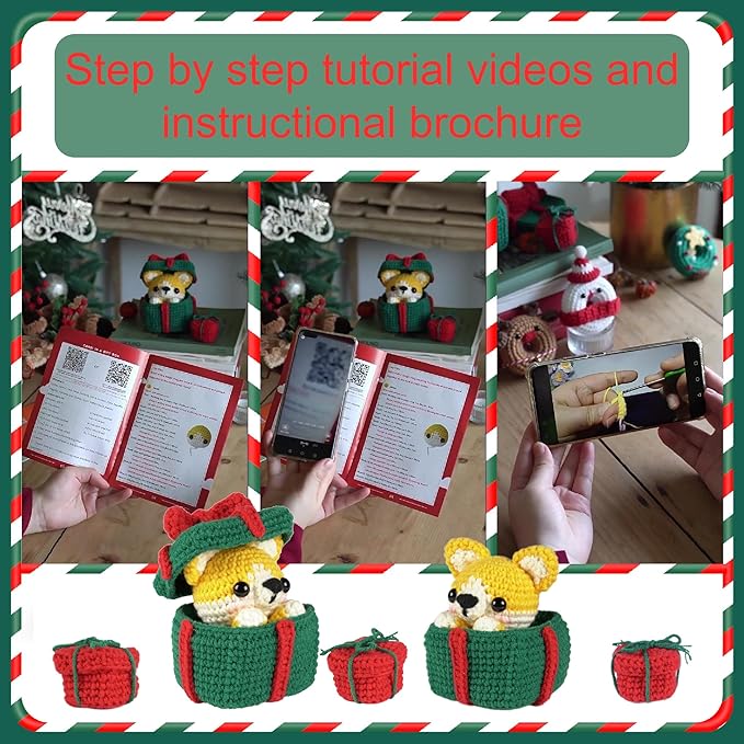 Crochet Set - Beginner Friendly Crochet Set with Step-by-Step Teaching Videos and Crochet Pattern Manuals (Christmas Corgi)
