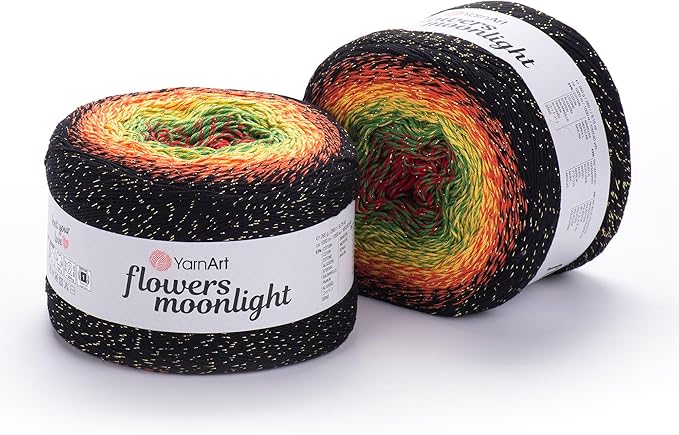 YarnArt Flowers Moonlight – Gradient Cotton Acrylic Yarn with Metallic Lurex, 9.17oz (250g), 1093 Yards – Shiny, Multicolor Cake Yarn for Crochet, Knitting, Shawls & DIY Projects (3267)