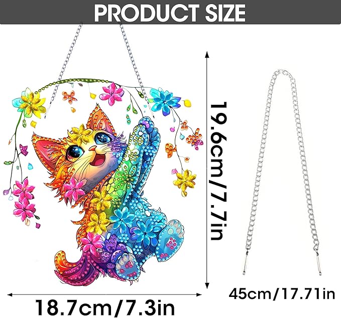 SKRYUIE Cat Hanging Diamond Art Kits for Adults Pendant Suncatcher, Special Shaped Crystal DIY Pearl Diamond Painting Kit, Gift for Mother Spring Summer Window Wreath Decor 7.72 x 7.37 Inch A23