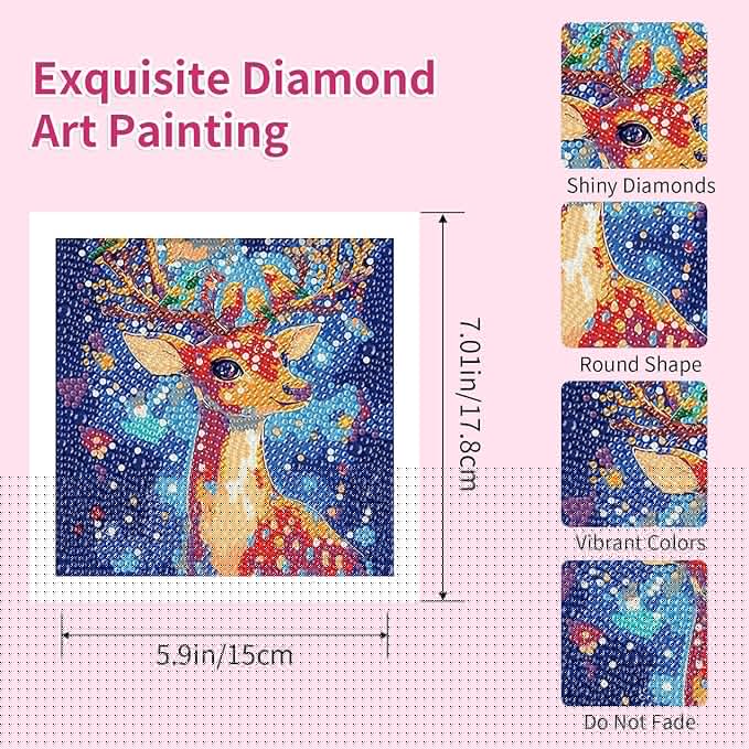 PERFECTSIGHT Cute 5D Diamond Art Kits with Wooden Frame, Kawaii DIY Painting Art for Adults Teen, Diamond Arts and Crafts Sets, Big Gem Full Drill Diamond Dots for Women Beginners (Sika Deer)