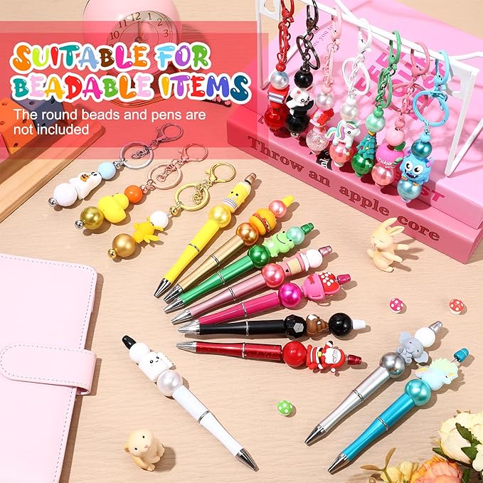 40 Pcs 3D Silicone Focal Beads Pens Beads Bulk for Beadable Keychain DIY Crafts Necklace Bracelet Phone Chain Charms Jewelry Making (Various)