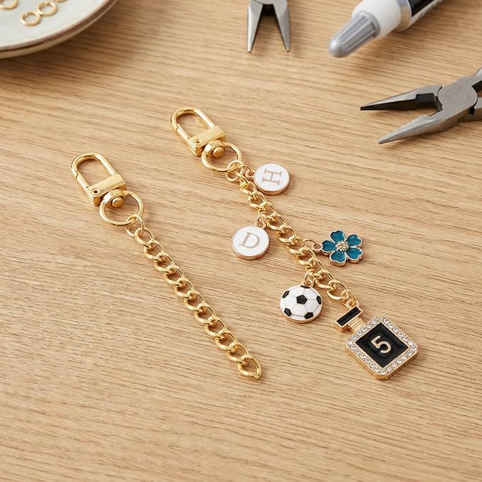 Hzopcw 20pcs Gold Keychain Making Kit, Key Ring Swivel Snap Hook Chains, Alloy Extender Keychain Bag Charm Kits for DIY Crafts Jewelry Making Handbag Purses- C Style