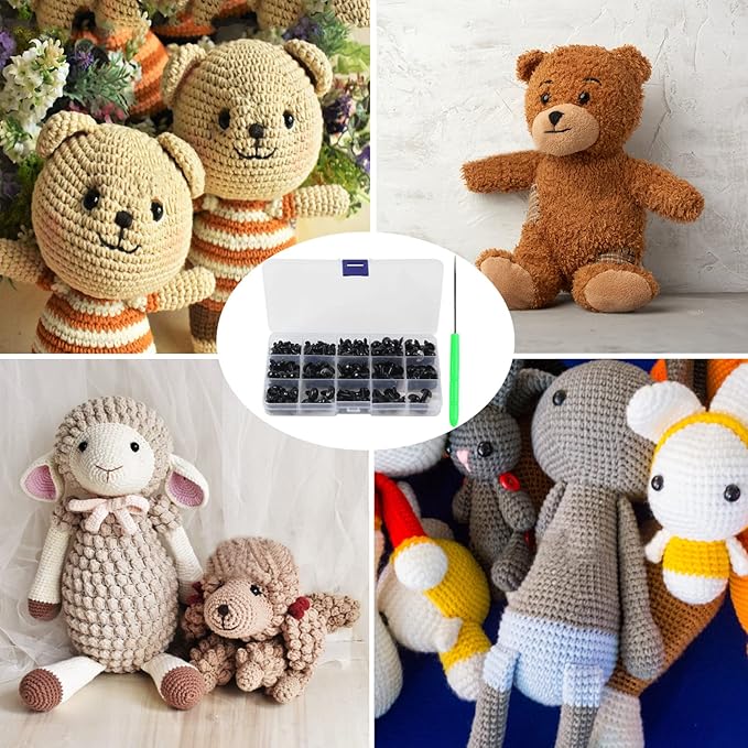 Yexixsr 566PCS Safety Eyes for Amigurumi, Various Sizes Crocheting Safety Eyes and Noses with Washers, for Teddy Bear, Stuffed Doll, Crochet Toy and Plush Animal