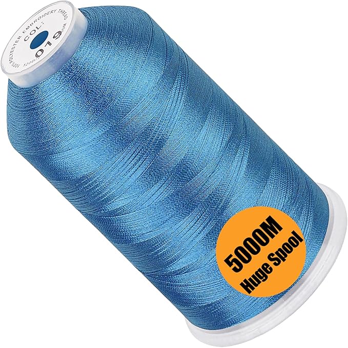New brothread - Single Huge Spool 5000M Each Polyester Embroidery Machine Thread 40WT for Commercial and Domestic Machines - Sky Blue