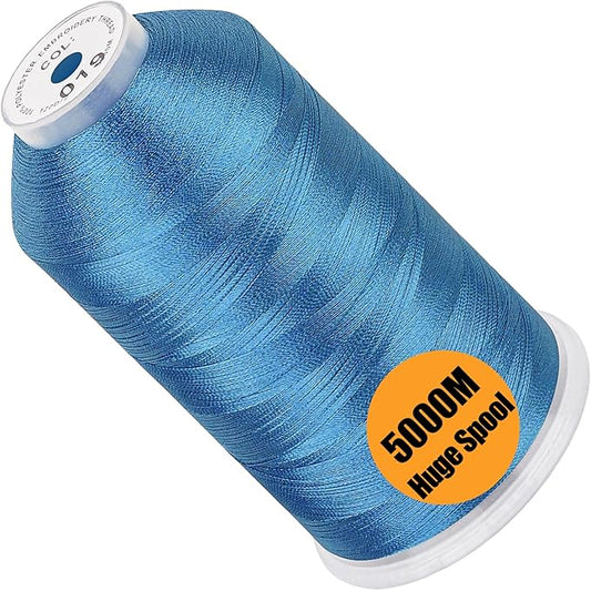 New brothread - Single Huge Spool 5000M Each Polyester Embroidery Machine Thread 40WT for Commercial and Domestic Machines - Sky Blue