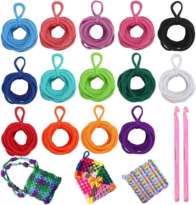 Windspeed 336 Pcs Loop Potholder 14 Colors Elastic Weaving Refill Loops Potholder for with 2 Pcs Crochet Hooks for DIY Crafts Supplies