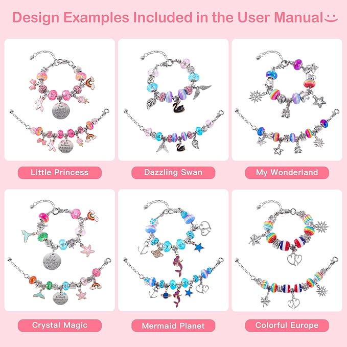 Charm Bracelet Jewelry Making Kit - A Perfect Birthday Holiday Gift for Girls Age 6 7 8 9 10 with Portable Jewelry Box, Cute & Sparkling to Inspire Creativity and Self-Expression, Great Value