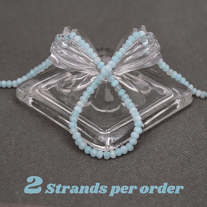 2 Strands Colored Lake Blue Jade Beads for Jewerly Making, 3 * 4mm Faceted Rondelle Gemstone Crystal Beads for DIY Bracelet Necklace Crafts