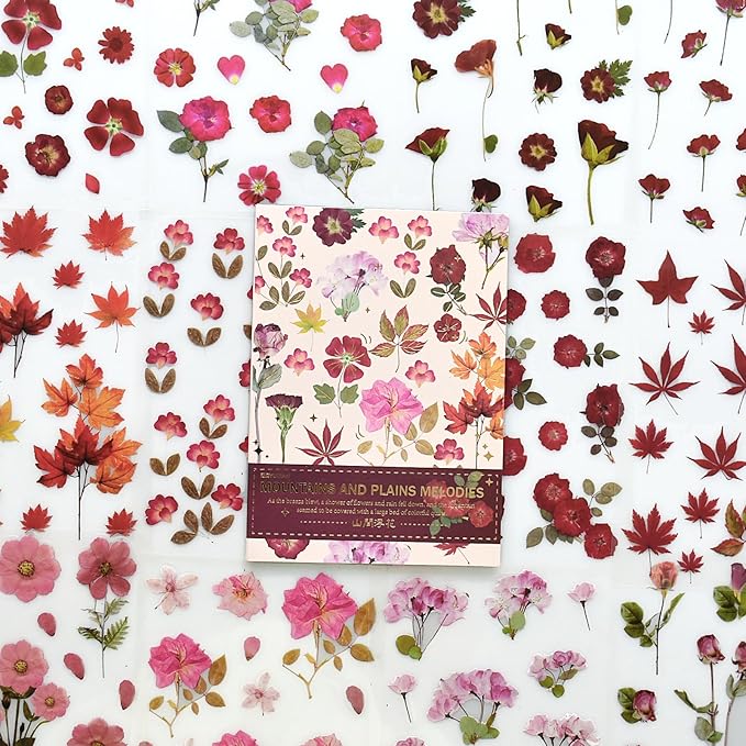 DAPUTOU 400PCS Plants Floral Scrapbook Stickers Kit Vintage Flowers Fall Maple Leaves Transparent Waterproof Stickers Book for Scrapbooking Supplies Aesthetic Junk Journal Journaling Craft 20-Page