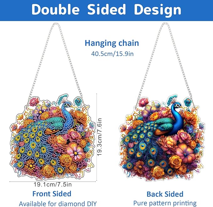 Genius maker Peacock Diamond Art Hanging Kits for Adults, Diamond Painting Pendant Kits, DIY Acrylic 5D Special Shaped Crystal Diamonds Gem Art Painting Ornament for Home Wall Decor Gift 8x8 Inch