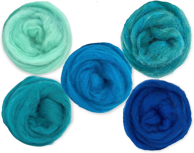 Corriedale Carded Sliver Wool Roving Variety Bundle | Best Core Wool for Needle Felting, Spinning, Wet Felting, Weaving, Dryer Balls, Yarn Roving - Ethically Sourced (Deep Sea)