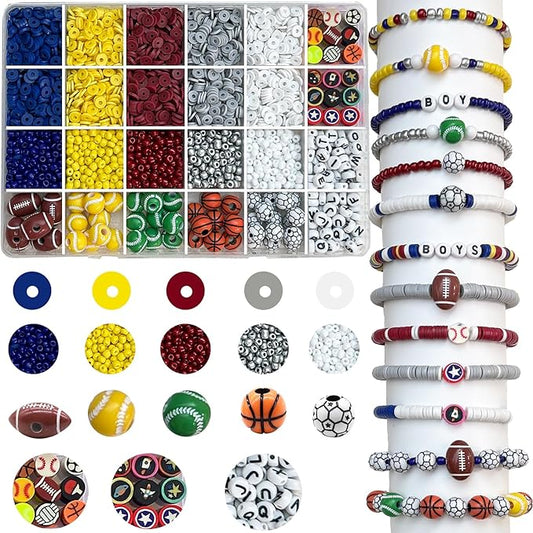 3950PCS Sports Ball Beads for Jewelry Making, Acrylic Clay Beads for Bracelets Volleyball Softball Football Baseball Basketball Soccer Bead with Letter Bead for DIY Crafts