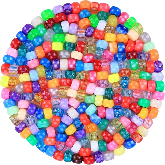 Plastic Pony Beads for Jewelry Making, 1200 Pieces, Multi-Color, 0.35 x 0.22 inch, DIY Craft Beads for Bracelets and Hair Braids (Mixed Color)