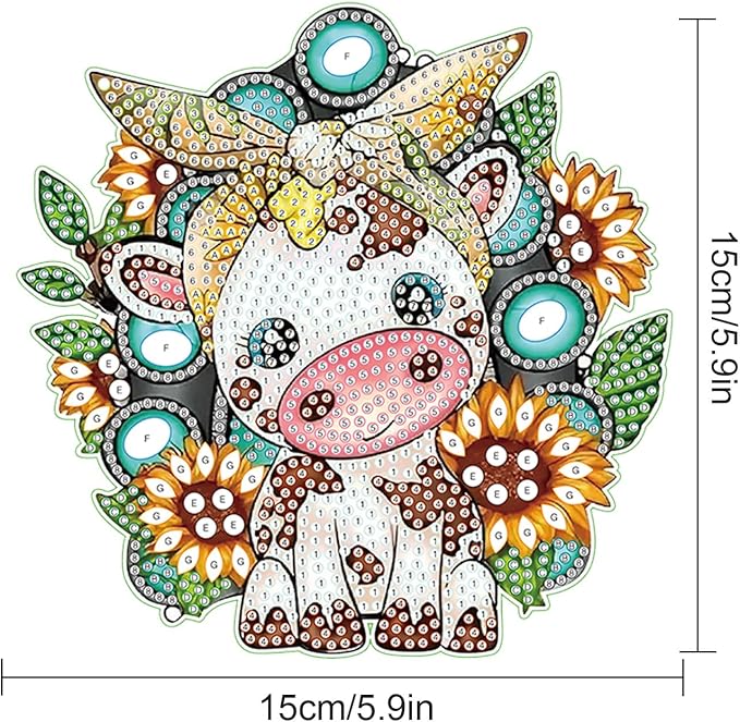 AiYuanzsh Sunflower Cow Diamond Painting Hanging Kit, DIY 5D Crystal Acrylic Pendant Ornament, Diamond Art Hanging for Adults, Window, Wall and Home Decoration, Handmade Cute Art Gift