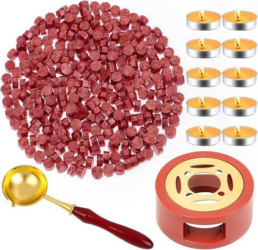 Red Wax for Letters Stamp Seals, Paxcoo 312pcs Stamp Wax Kit with Red Wax Seal Beads, Wax Seal Warmer, Wax Spoon and Tealight Candles for Wax Envelopes Mail and Wedding Invitations