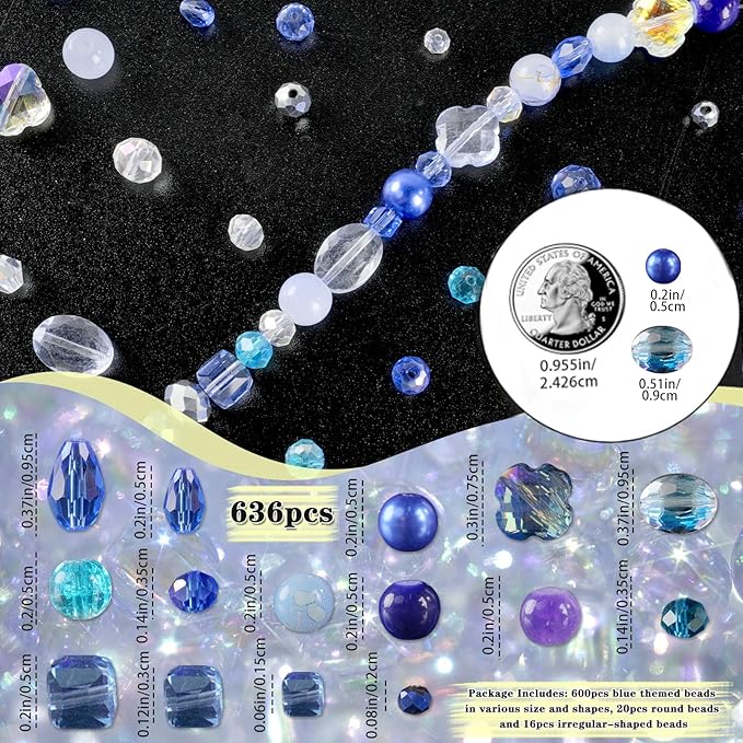 636pcs glass beads for jewelry making - blue craft crystal beads with loose beads sparkly faceted beads hole drilled diy for bracelets craft earrings bracelet necklace jewelry making