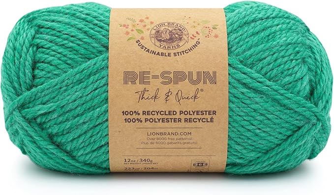 Lion Brand Yarn, Re-Spun Thick & Quick Super Bulky Yarn for Knitting, Crochet, and Crafts, Jade, 1 Pack, Soft Fiber for Chunky Blankets, Bulky Throws, and Cozy Sweaters