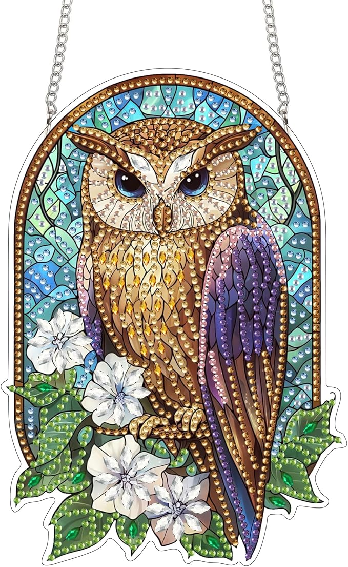 Bimkole Eagle Diamond Art Hanging Kit for Adult, DIY 5D Diamond Art Flower Window Pendant, Acrylic Crystal Art Hanging Ornament Home Wall Garden Front Door Sign Outdoor Decor 7.8x7.8 Inch