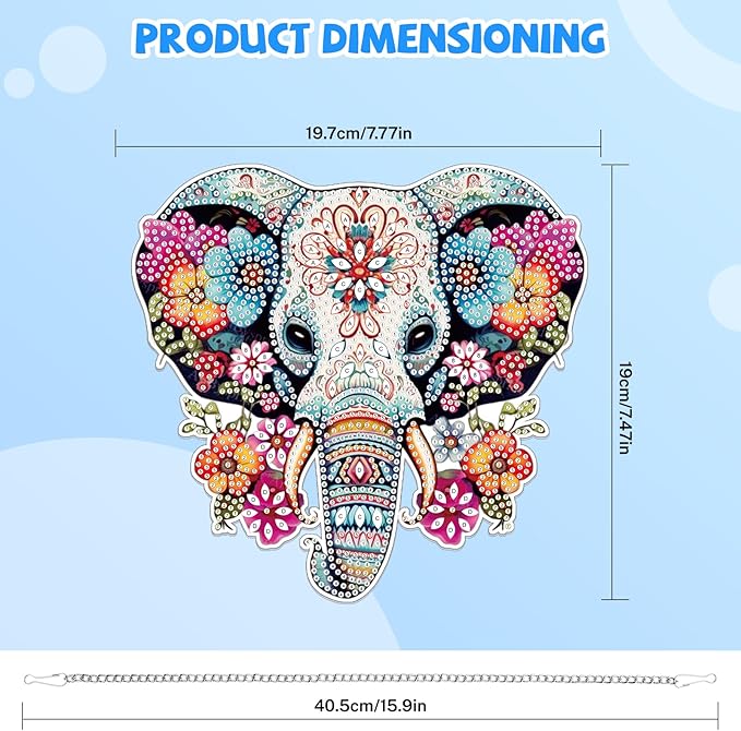 Bowetile Elephant Diamond Art Hanging Kits for Adults, 5D Special Shape Diamond Painting Flowers Pendant Kits, Animal Gem Art Suncatchers Painting Ornament for Home Garden Wall Decor