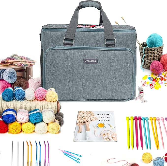 Knitting Bag, Large Crochet Bag, Crochet Tote Bag, Yarn Bags for Crocheting, Yarn Storage Organizer for Knitting & Crochet Supplies