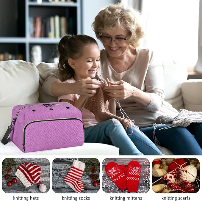 IBFUN Crochet Yarn Knitting Bag 2 Pcs Yarn Storage Organizer Crocheting Bags for Beginners with Shoulder Strap for Knit Accessories Needles Hooks