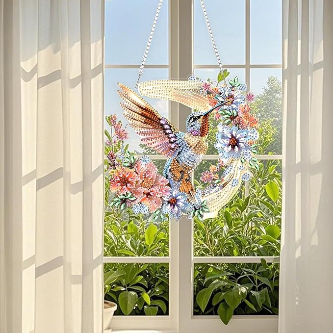 TOSTOG Bird Wreath Diamond Art Pendant Kits for Adult, Flower Diamond Painting Hanging Kit for Beginners, 5D DIY Crafts Gem Art, Waterproof Full Accessories for Home Decor Idea 20 * 20 cm/8 * 8 in