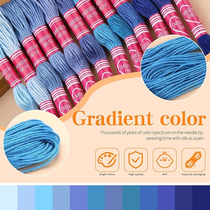 Embroidery Floss,12 Skeins Blue Embroidery Thread,Friendship Bracelet String for DIY Making,Embroidery Crafts
