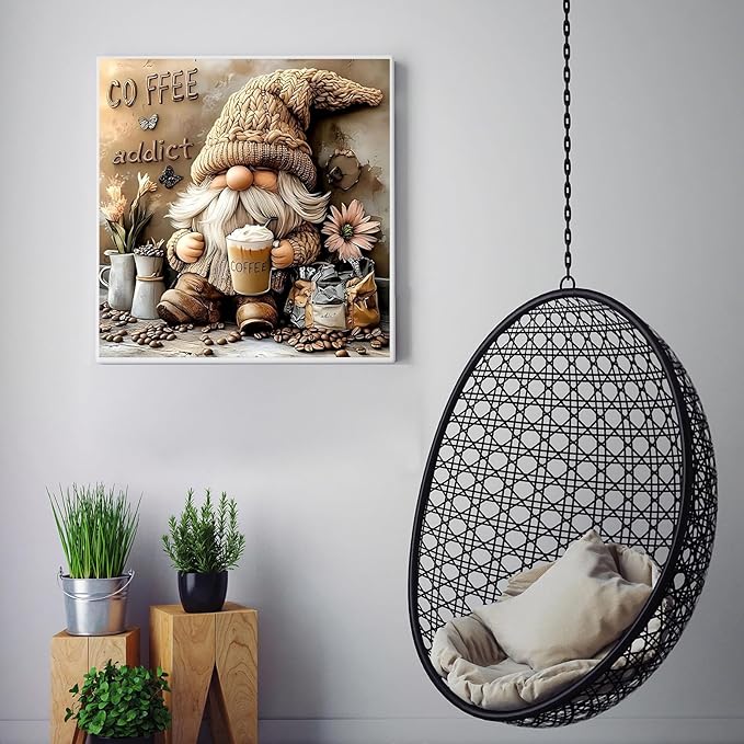 CZYWJMEI 5D Diamond Painting Kits for Adults Beginners,DIY Gnome 5D Coffee Diamond Art,Full Round Drill Diamond Dot Gem Art Kits,Home Wall Decor 13.7x13.7 Inch