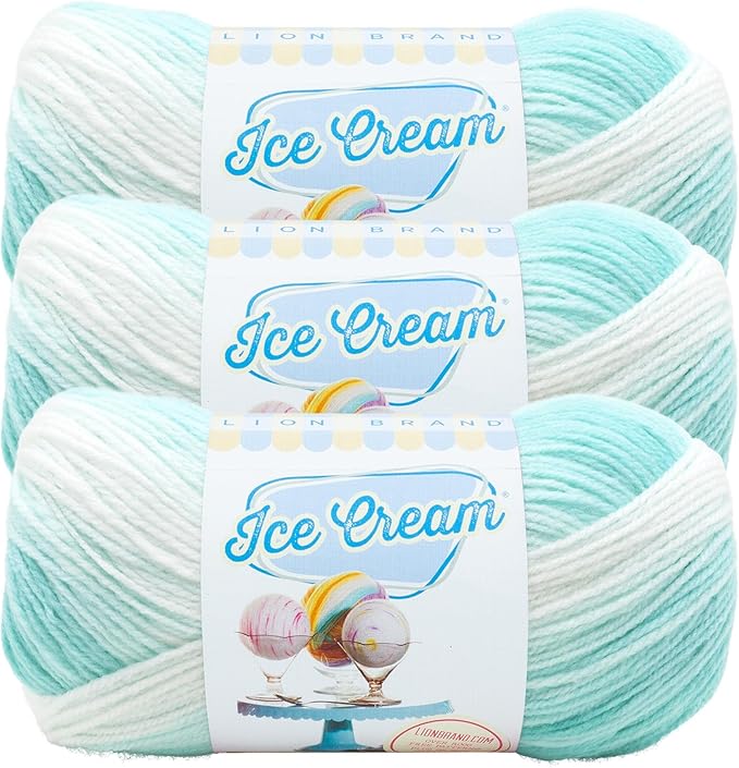 Lion Brand Yarn, Ice Cream Baby Yarn for Knitting, Crochet, and Crafts, Mint, 3 Pack, DK Weight Colorful Acrylic Fiber for Baby Blankets, Hats, and Sweaters