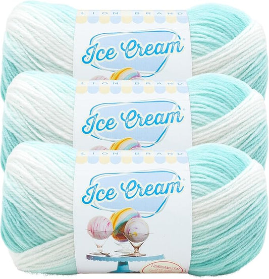 Lion Brand Yarn, Ice Cream Baby Yarn for Knitting, Crochet, and Crafts, Mint, 3 Pack, DK Weight Colorful Acrylic Fiber for Baby Blankets, Hats, and Sweaters