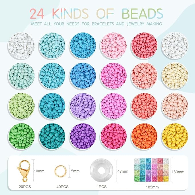 TEXGIZRLY 3mm Seed Beads for Jewelry Making 24 Colors Bracelet Making Kit for Girls Adults Friendship Bracelet Kits for DIY Jewelry Craft