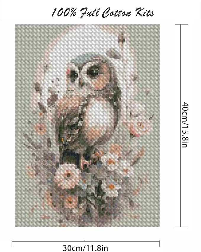 Mrnsiet Owl Counted Cross Stitch Kits for Adults, Animals Stamped Cross Stitch Kits for Beginners, Needlepoint Cross-Stitch Patterns Embroidery Kits Arts and Crafts for Home Decor 12×16 Inch