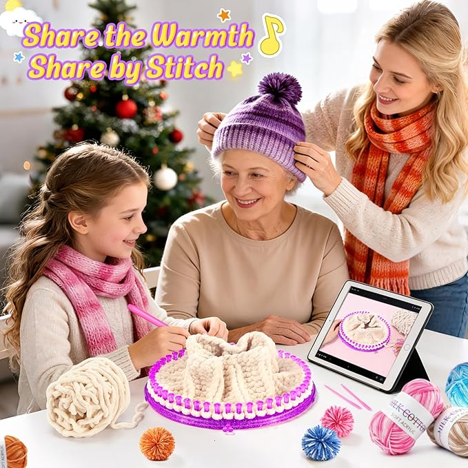 MIAOKE Weaving Loom Kit, Knit Hat Scarf Knitting Loom Kit, Includes Storage Bag, Binding Needles, Yarn and Crochet Hooks, Perfect for Making Scarves, Hats, DIY Craft Kit for Beginners