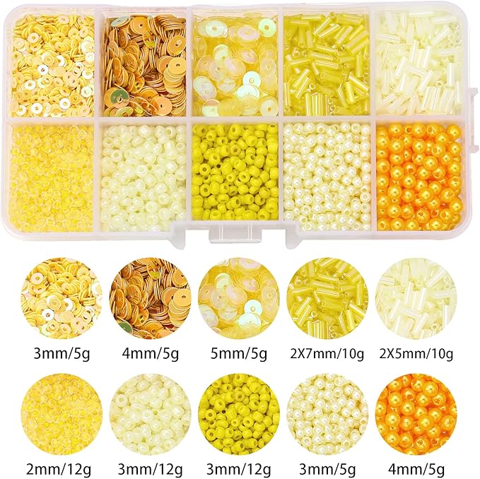 Assorted Beads for Jewelry Making, Glass Seed Bugle Tube Beads Loose Sequins Multiple Sizes for Crafts Sewing Jewelry Making