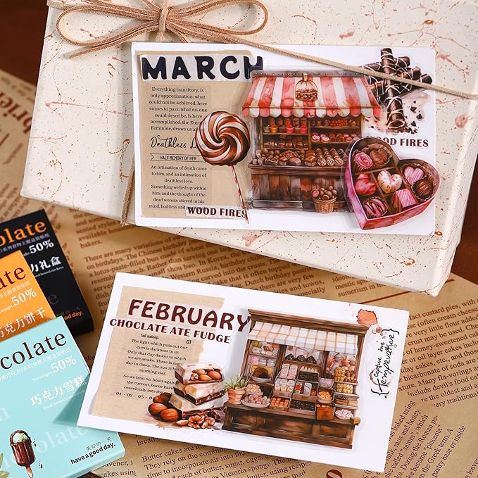TIAMECH Rich Chocolate PET Stickers - 200 Pcs Sweet Biscuit Cake Ice Cream & Gift Box Design, Waterproof Sticker for Journaling & Scrapbooking, Junk Journal Supplies, Ephemera & DIY Crafts