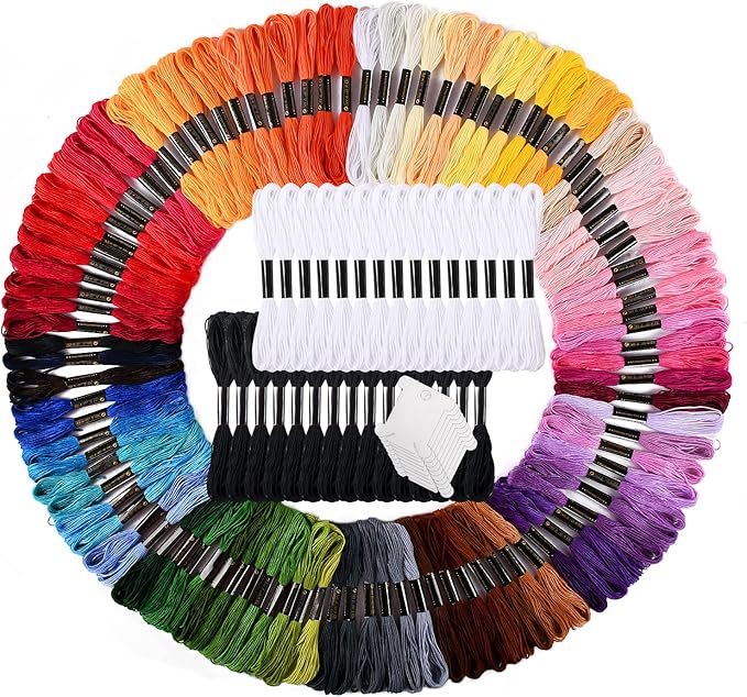 VICOVI Friendship Bracelet String Kits, 100 Colors Embroidery Floss and 15 Skeins White & 15 Skeins Black Color, 10 Pcs Plastic Floss Bobbins for Cross Stitch Threads Bracelet Yarn Craft Floss