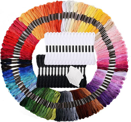 VICOVI Friendship Bracelet String Kits, 100 Colors Embroidery Floss and 15 Skeins White & 15 Skeins Black Color, 10 Pcs Plastic Floss Bobbins for Cross Stitch Threads Bracelet Yarn Craft Floss